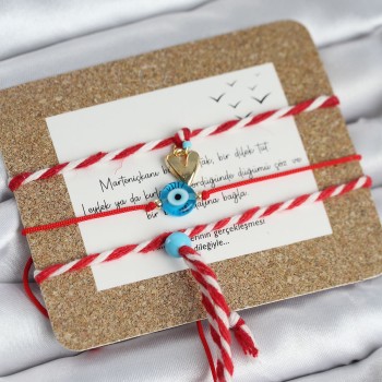 Marteniçka Bileklik 3'lü Sallantılı Kalp ve Nazarlı Model