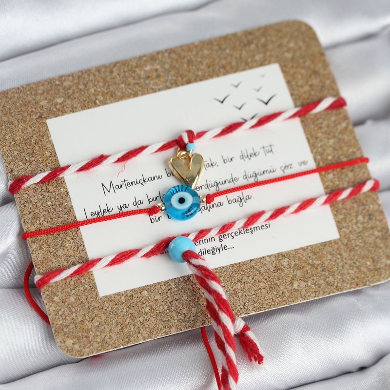 Marteniçka Bileklik 3'lü Sallantılı Kalp ve Nazarlı Model