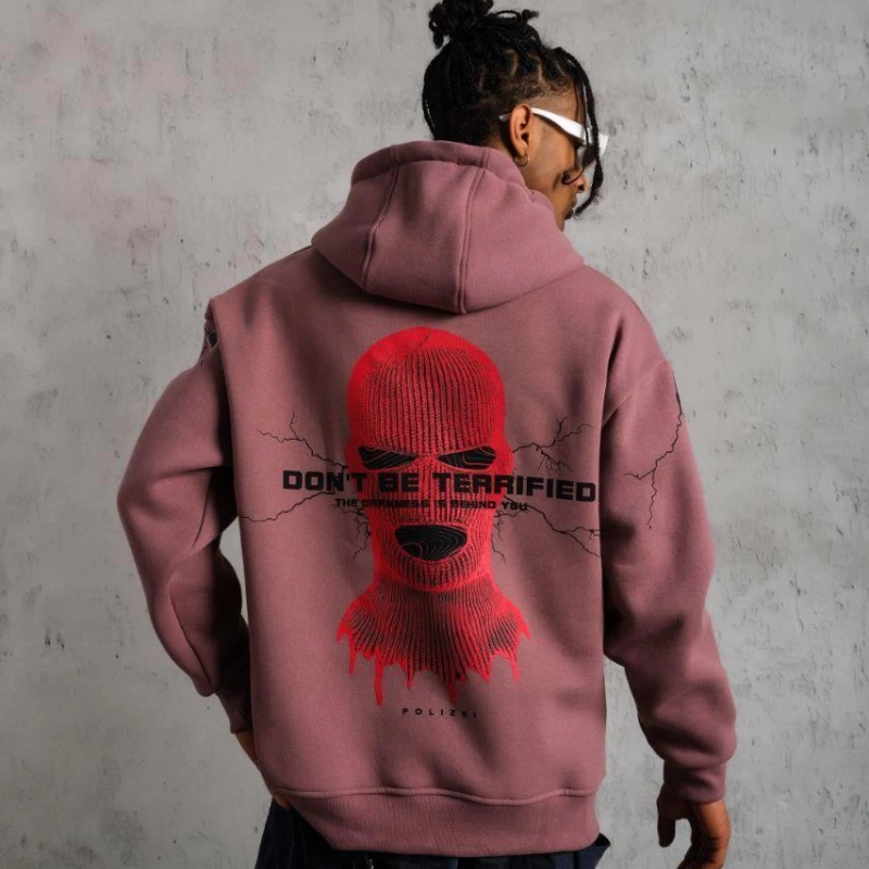 Maske Baskılı Kapüşonlu Sweat - Gül Kurusu