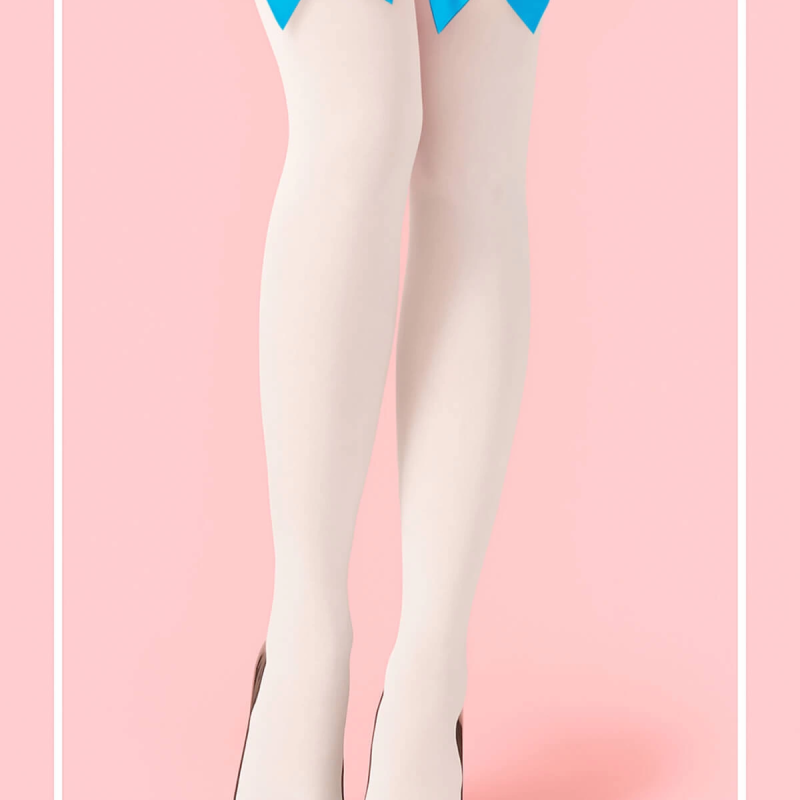 Mavi Fiyonklu Beyaz Jartiyer Çorabı TM1381 Beyaz