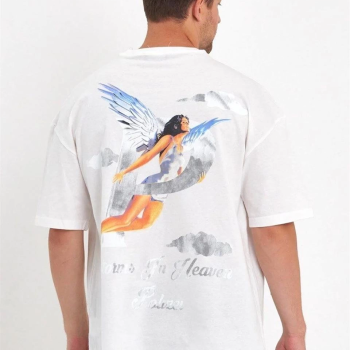 Melek Baskılı Oversize T-shirt - Beyaz -