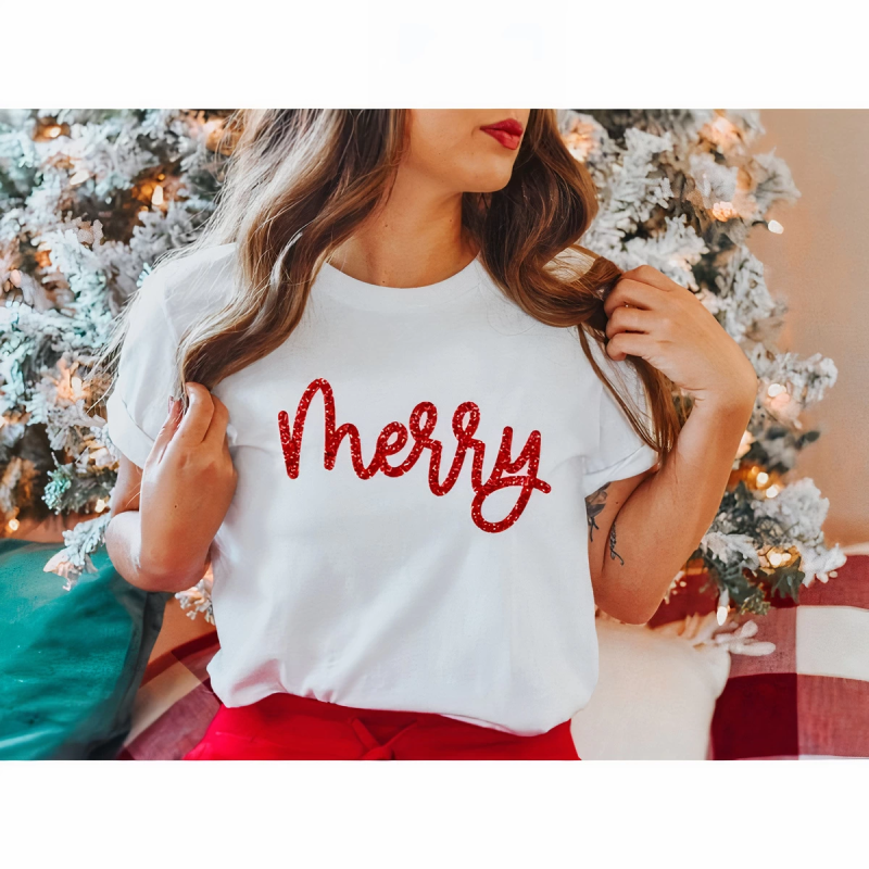 Merry Baskılı T-shirt - Beyaz -