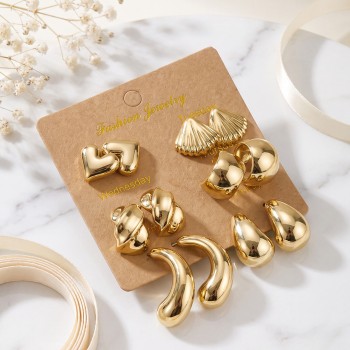Metalik Kaplama Gold Renk CCB 6 Çift Kadın Küpe Seti