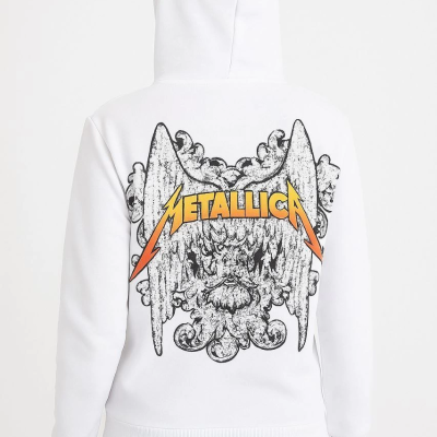 Metallica İki İplik Kapüşonlu Ön ve Arka Baskılı hoodie - Beyaz -