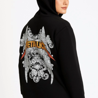 Metallica İki İplik Kapüşonlu Ön ve Arka Baskılı hoodie - Siyah -