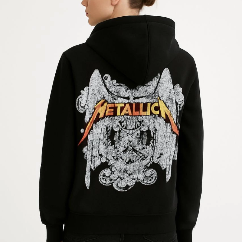Metallica İki İplik Kapüşonlu Ön ve Arka Baskılı hoodie - Siyah -