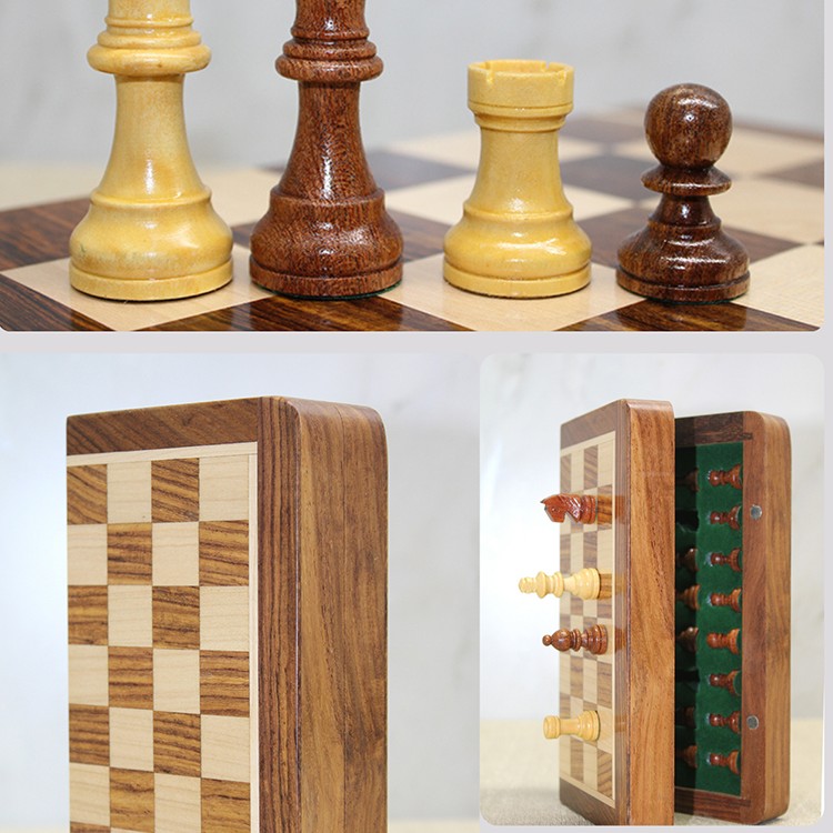 Mıknatıs Taşlı Ahşap Katlanabilir Kutulu Satranç Oyunu 12.5 Cm