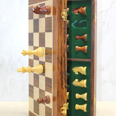 Mıknatıs Taşlı Ahşap Katlanabilir Kutulu Satranç Oyunu 40 Cm 