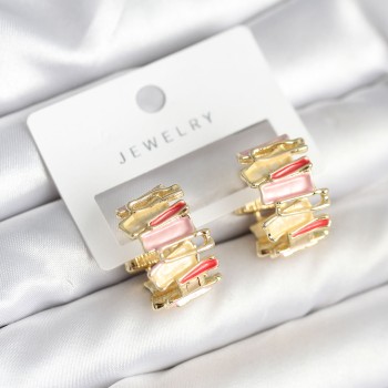 Mineli Karışık Renkli Gold Pirinç Kadın Küpe