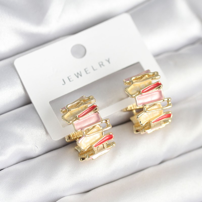 Mineli Karışık Renkli Gold Pirinç Kadın Küpe