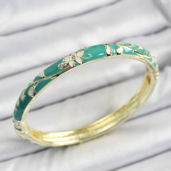 Mineli Pirinç Yeşil Çiçek Motifli Kadın Kelepçe