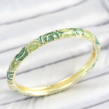 Mineli Pirinç Yeşil Sarmal Desenli Gold Renk Kadın Kelepçe