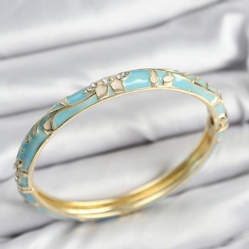 Mineli Pirinç Zirkon Taşlı Turkuaz Çiçek Motifli Gold Kadın Kelepçe