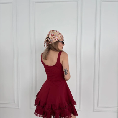 Mini Askılı Elbise - Bordo -