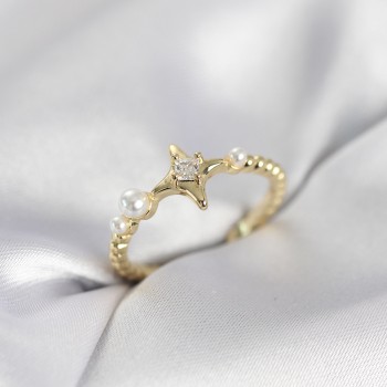 Minimal Kutup Yıldızı Model Zirkon Taşlı Gold Renk Kadın Yüzük