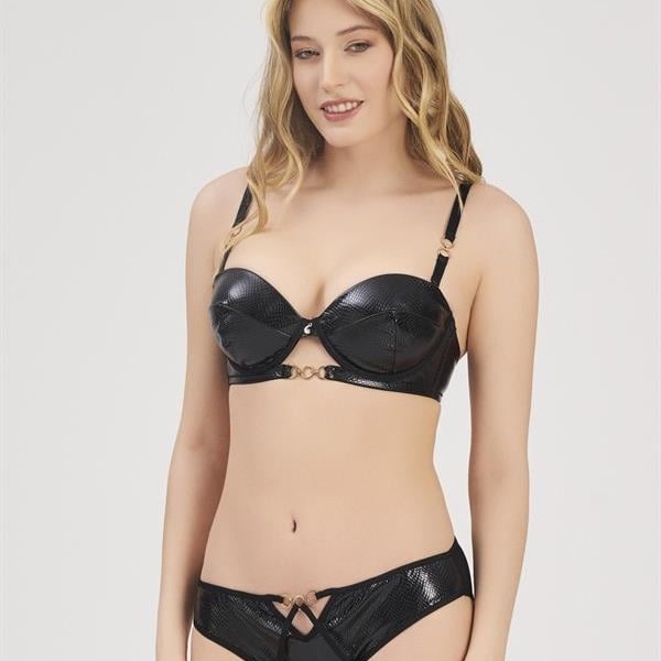 Moonlight 333 Siyah Deri Destekli Sütyen Külot Takımı