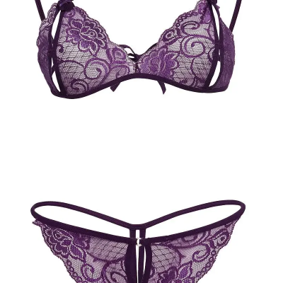 Mor Dantelli Sütyen Ve Gstring Takımı TM2087