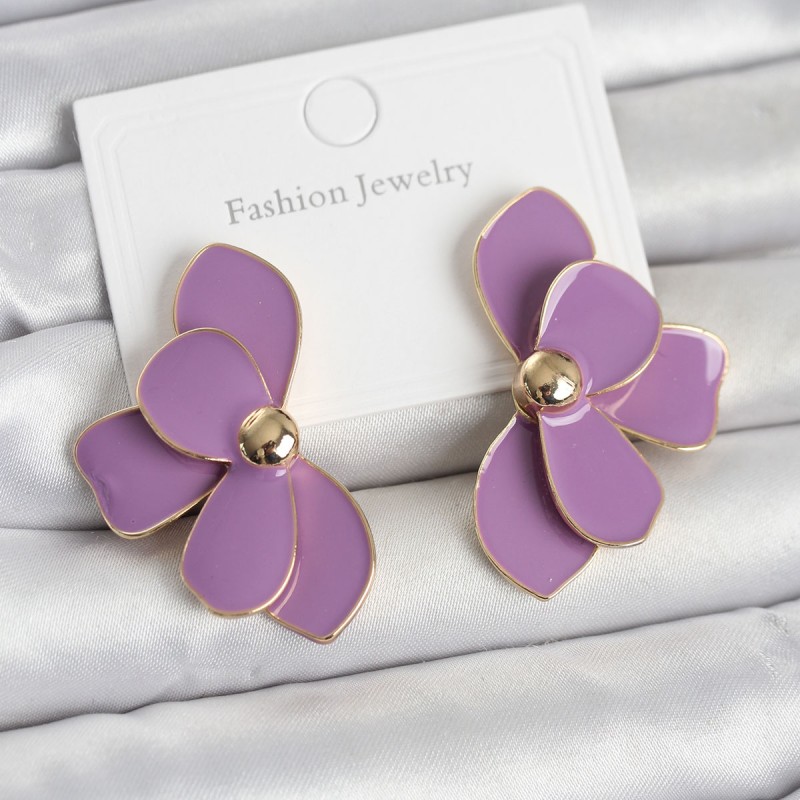 Mor Mineli Lotus Model Pirinç Kadın Küpe