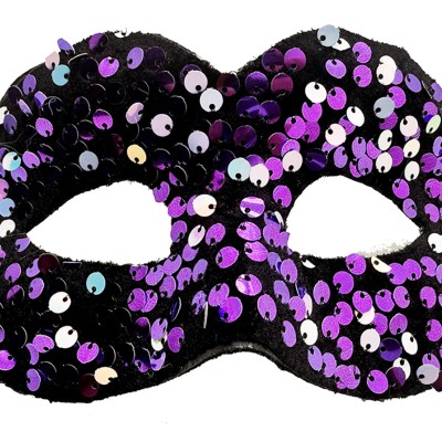 Mor Renk Arkadan Lastikli Pul Payet İşlemeli Balo After Parti Maskesi