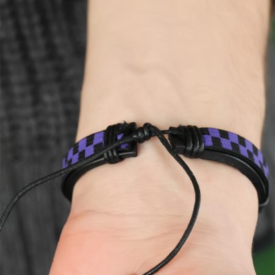 Mor Renk Damalı Deri Erkek Bileklik