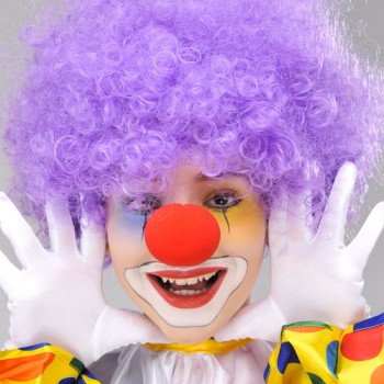 Mor Renk Kıvırcık Bonus Peruk ve Kırmızı Burun Seti