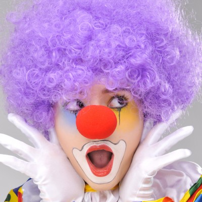 Mor Renk Kıvırcık Bonus Peruk ve Kırmızı Burun Seti