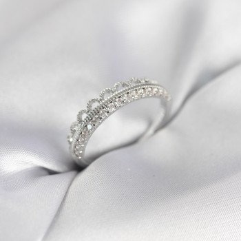 Motif Desenli Gümüş Renk Zirkon Taşlı Kadın Yüzük