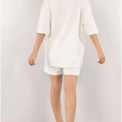 Nakış İşlemeli Şort Takım - Beyaz -