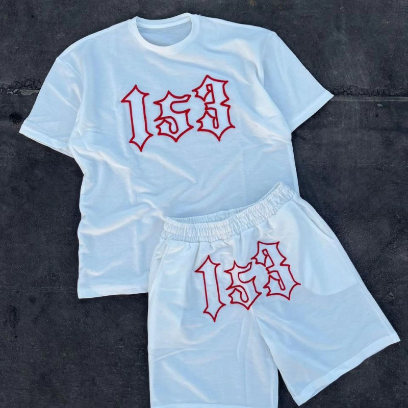 Nakış İşlemeli Şortlu Takım - Beyaz -