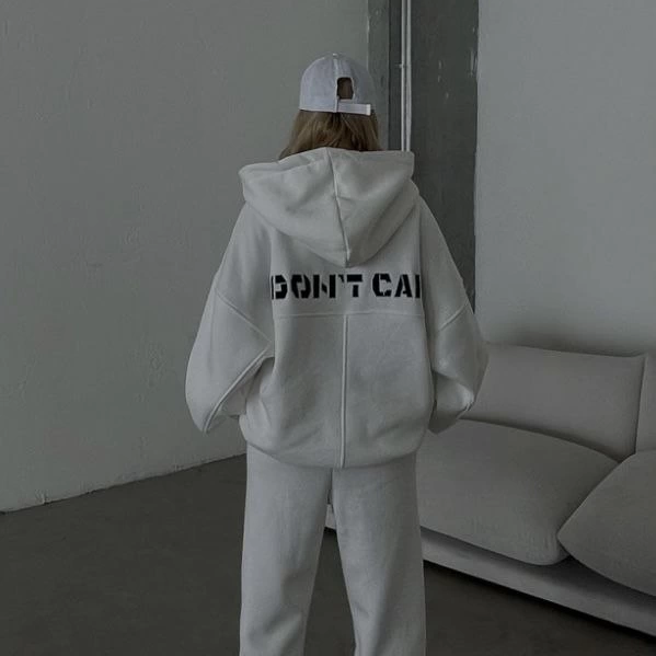 Nakış İşlemeli Üç İplik Sweat Takım- Beyaz -