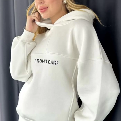 Nakış İşlemeli Üç İplik Sweat Takım- Beyaz -