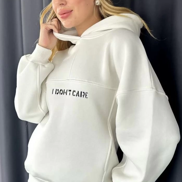 Nakış İşlemeli Üç İplik Sweat Takım- Beyaz -