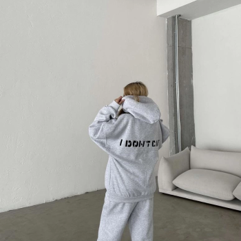 Nakış İşlemeli Üç İplik Sweat Takım- Gri -