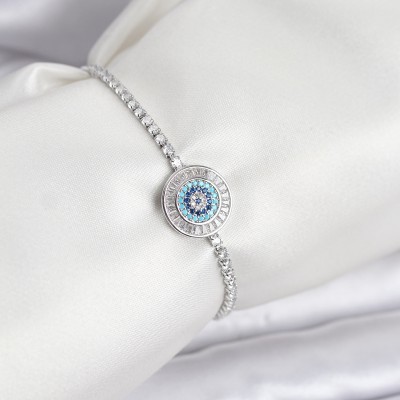 Nazar Model Zirkon Taşlı Gümüş Renk Asansörlü Su Yolu Bileklik