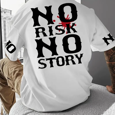 No Risk No Story Baskılı Oversize Bisiklet Yaka T-shirt - Beyaz -