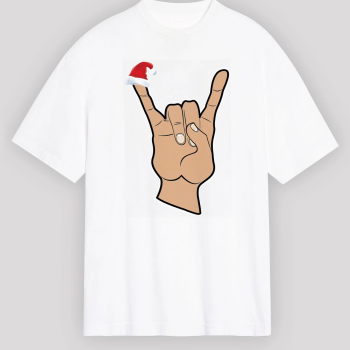 Noel Başlıklı Serçe Parmak T-shirt - Beyaz -