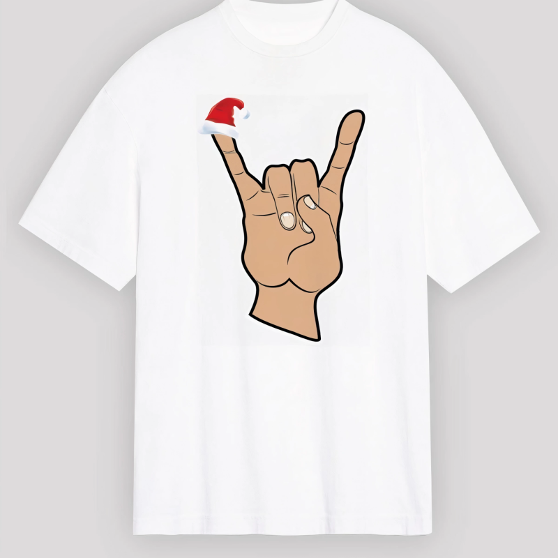 Noel Başlıklı Serçe Parmak T-shirt - Beyaz -