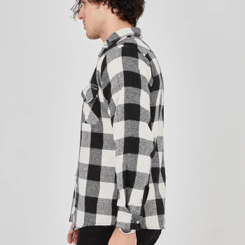 Oduncu Gömlek – Uzun Kollu, Şardonlu Kumaş, Kareli Desen, Regular Fit, Manşetli, Çift Cepli, Rahat Günlük Bahar  Kış Stil - Siyah