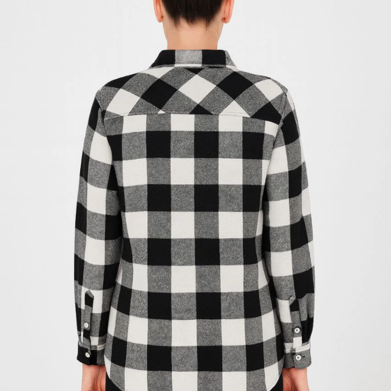 Oduncu Gömlek – Uzun Kollu, Şardonlu Kumaş, Kırmızı Beyaz Kareli Desen, Regular Fit, Çift Cepli, Manşetli Günlük Şık Stil - Siyah