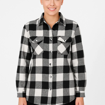 Oduncu Gömlek – Uzun Kollu, Şardonlu Kumaş, Kırmızı Beyaz Kareli Desen, Regular Fit, Çift Cepli, Manşetli Günlük Şık Stil - Siyah