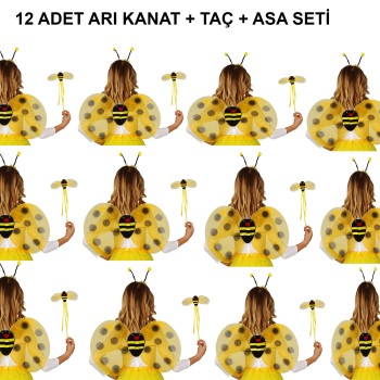 Okul Gösterileri için Arı Seti 12 Adet - Taç, Kanat, Asa