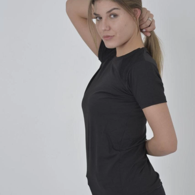Omuz Fileli Slim Fit T-shirt - Siyah -
