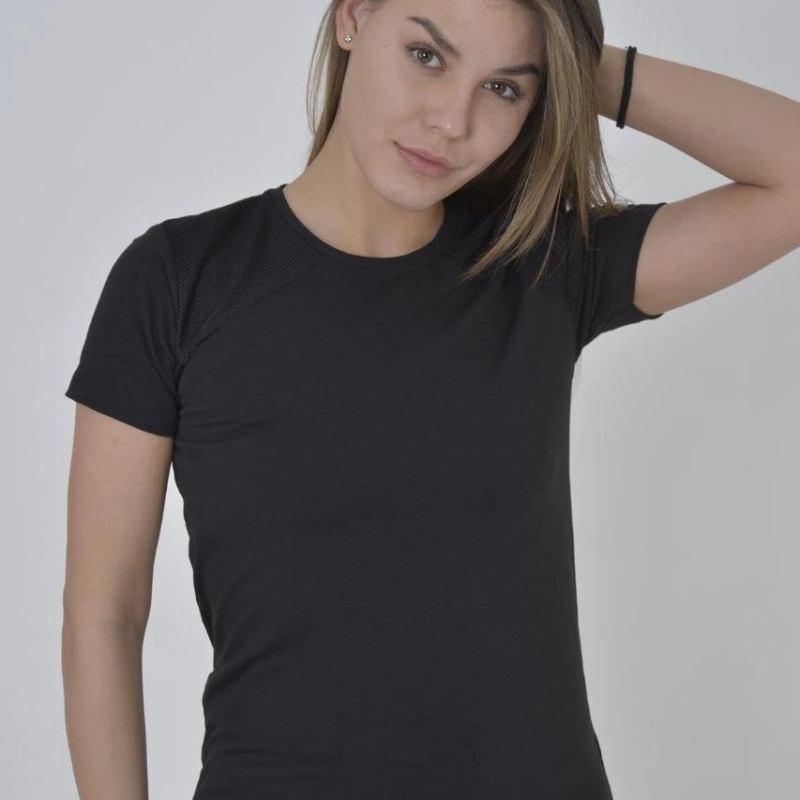 Omuz Fileli Slim Fit T-shirt - Siyah -