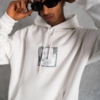 Ön Arka Baskılı Kapşonlu Sweat - Beyaz -