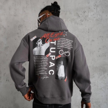 Ön Arka Baskılı Kapşonlu Sweat - Gri