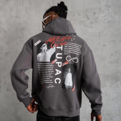 Ön Arka Baskılı Kapşonlu Sweat - Gri