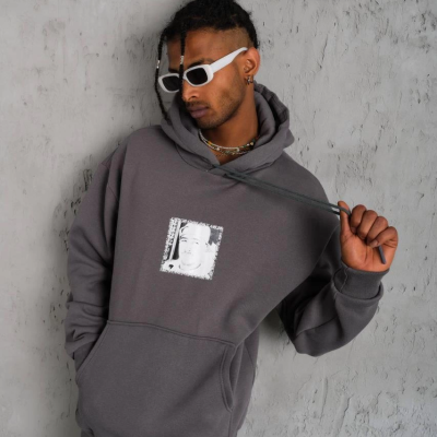 Ön Arka Baskılı Kapşonlu Sweat - Gri