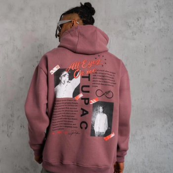 Ön Arka Baskılı Kapşonlu Sweat - Gül Kurusu