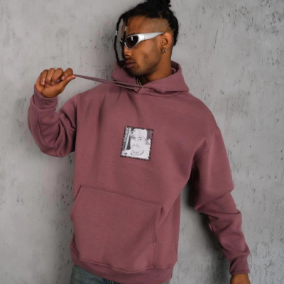 Ön Arka Baskılı Kapşonlu Sweat - Gül Kurusu