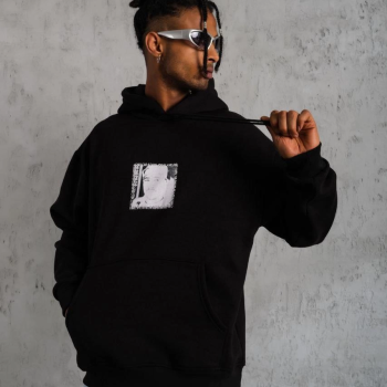 Ön Arka Baskılı Kapşonlu Sweat - Siyah -